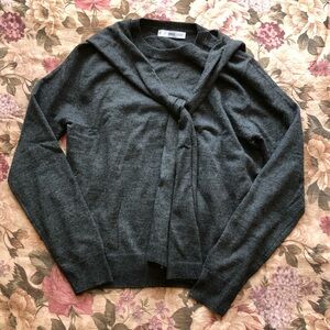 Mango Dark Gray Crewneck Sweater with Front Tie